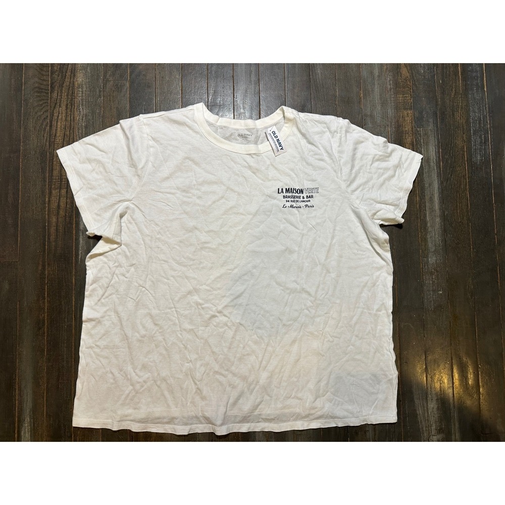 Old Navy EveryWear Graphic Tee White La Maison Verte Paris Cafe T-Shirt NEW